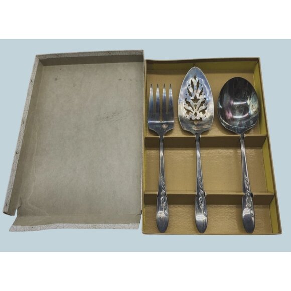 Vintage Carlton Silver-Plated Serving Set - Fork, Spoon & Server Ornate Floral - Picture 1 of 10